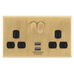 Arlec  13A 2-Gang SP Switched Socket + 4A 15W 2-Outlet Type A USB Charger Gold with Black Inserts