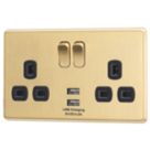 Arlec  13A 2-Gang SP Switched Socket + 4A 15W 2-Outlet Type A USB Charger Gold with Black Inserts