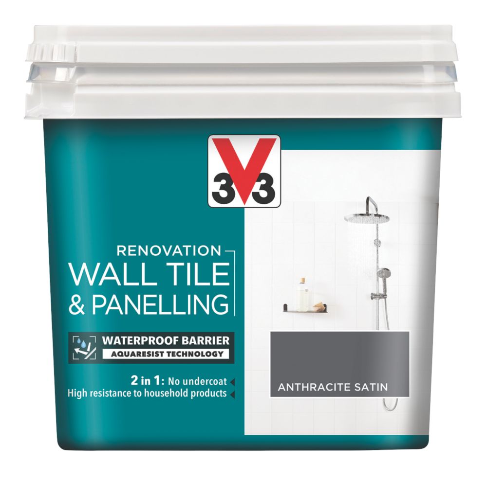 V33 Satin Anthracite Grey Acrylic Wall Tile & Panelling Paint 750ml