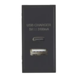 Contactum Media Modular 3.1A 15.5W 2-Outlet Type A & C USB Socket Black