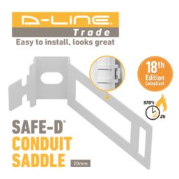 D-Line Fire Rated Safe-D Conduit Clip 20mm White 20 Pack