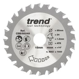 Trend CSB/8524A Wood Thin Kerf Circular Saw Blade for Cordless Saws 85mm x 15mm 24T