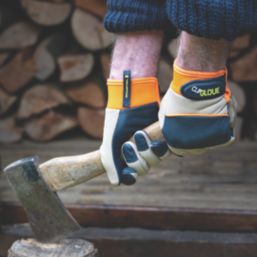 ClipGlove Leather Palm   Goatskin Leather Gardening Gloves Navy / Cream Medium