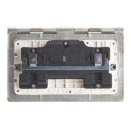 Contactum 3377BSW 13A 2-Gang Unswitched Floor Socket Brushed Steel with White Inserts