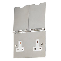 Contactum 3377BSW 13A 2-Gang Unswitched Floor Socket Brushed Steel with White Inserts