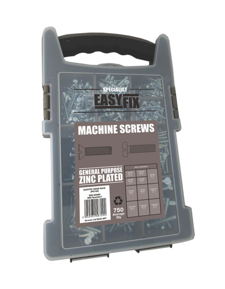 Easyfix Bright Zinc-Plated Mixed Machine Screws 750 Piece Set - Screwfix