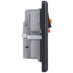 British General  Black 13A 2-Gang SP Switched Metal Clad Type A RCD Socket On/Off Indicator with Colour-Matched Inserts