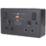 British General  Black 13A 2-Gang SP Switched Metal Clad Type A RCD Socket On/Off Indicator with Colour-Matched Inserts