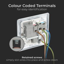 British General Nexus Metal 13A 1-Gang DP Switched Plug Socket Polished Chrome  with White Inserts