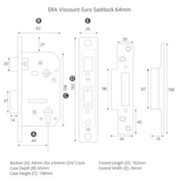 ERA  Satin Silver Euro Sashlock 65mm Case - 44mm Backset