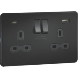 Knightsbridge  13A 2-Gang SP Switched Socket + 4.0A 20W 2-Outlet Type A & C USB Charger Matt Black with Black Inserts