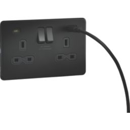 Knightsbridge  13A 2-Gang SP Switched Socket + 4.0A 20W 2-Outlet Type A & C USB Charger Matt Black with Black Inserts