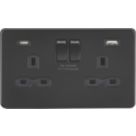 Knightsbridge  13A 2-Gang SP Switched Socket + 4.0A 20W 2-Outlet Type A & C USB Charger Matt Black with Black Inserts