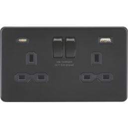 Knightsbridge  13A 2-Gang SP Switched Socket + 4.0A 20W 2-Outlet Type A & C USB Charger Matt Black with Black Inserts