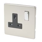 Varilight  13AX 1-Gang DP Switched Plug Socket Satin Chrome  with Black Inserts