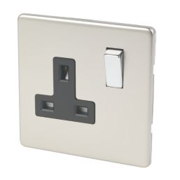 Varilight  13AX 1-Gang DP Switched Plug Socket Satin Chrome  with Black Inserts