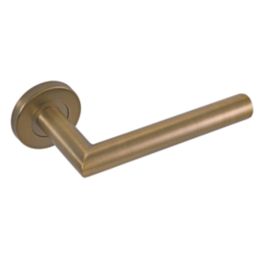 Eclipse Insignia Mitred Fire Rated Lever on Rose Door Handle Pair Antique Brass