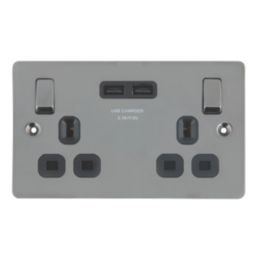 LAP  13A 2-Gang SP Switched Socket + 3.1A 15.5W 2-Outlet Type A USB Charger Black Nickel with Black Inserts