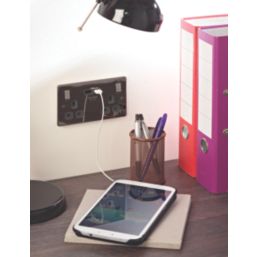 LAP  13A 2-Gang SP Switched Socket + 3.1A 15.5W 2-Outlet Type A USB Charger Black Nickel with Black Inserts