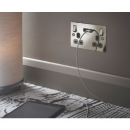LAP  13A 2-Gang SP Switched Socket + 3.1A 15.5W 2-Outlet Type A USB Charger Black Nickel with Black Inserts
