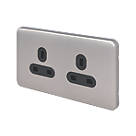 Schneider Electric Lisse Deco 13A 2-Gang Unswitched Plug Socket Brushed Stainless Steel with Black Inserts
