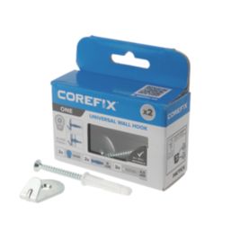 Corefix One Medium Duty Universal Wall Hooks Silver 2 Pack