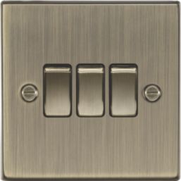Knightsbridge  10AX 3-Gang 2-Way Light Switch  Antique Brass