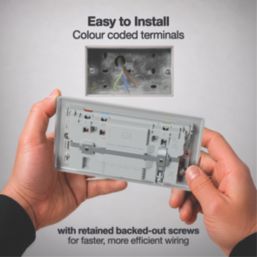 British General Nexus Metal 13A 2-Gang SP Switched Socket + 3.25A 45W 2-Outlet Type C USB Charger Brushed Steel with Grey Inserts