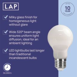 LAP  E27 A60 LED Light Bulb Milky 806lm 3.8W 2 Pack