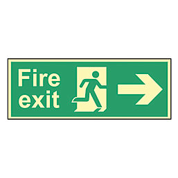 Photoluminescent "Fire Exit Man Right Arrow" Sign 150mm x 450mm