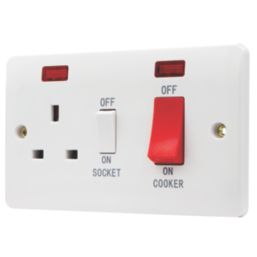 Vimark Pro 45A 2-Gang DP Cooker Switch & 13A DP Switched Socket White with Neon