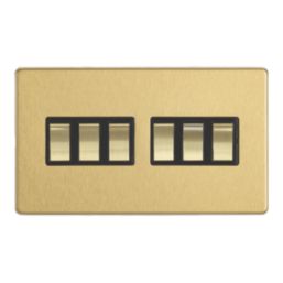 Contactum Lyric 10AX 6-Gang 2-Way Light Switch  Brushed Brass with Black Inserts