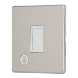Contactum Lyric 13A Unswitched Fused Spur & Flex Outlet  Brushed Steel with White Inserts