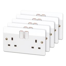 MK Logic Plus 13A 2-Gang DP Switched Plug Sockets White   5 Pack