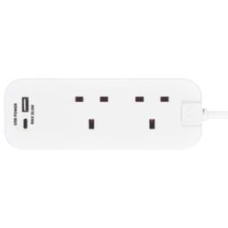 Masterplug 13A 2-Gang Unswitched  Travel Extension Lead (UK to USA) + 3.4A 2-Outlet Type A & C USB Charger White 0.45m