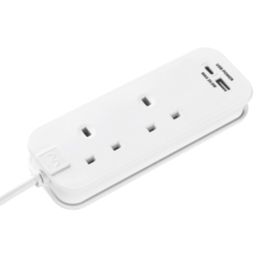 Masterplug 13A 2-Gang Unswitched  Travel Extension Lead (UK to USA) + 3.4A 2-Outlet Type A & C USB Charger White 0.45m