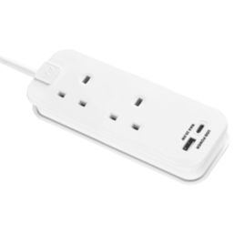 Masterplug 13A 2-Gang Unswitched  Travel Extension Lead (UK to USA) + 3.4A 2-Outlet Type A & C USB Charger White 0.45m