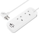 Masterplug 13A 2-Gang Unswitched  Travel Extension Lead (UK to USA) + 3.4A 2-Outlet Type A & C USB Charger White 0.45m
