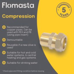 Flomasta  Brass Compression Adapting Male Coupler 15mm x 1/2"