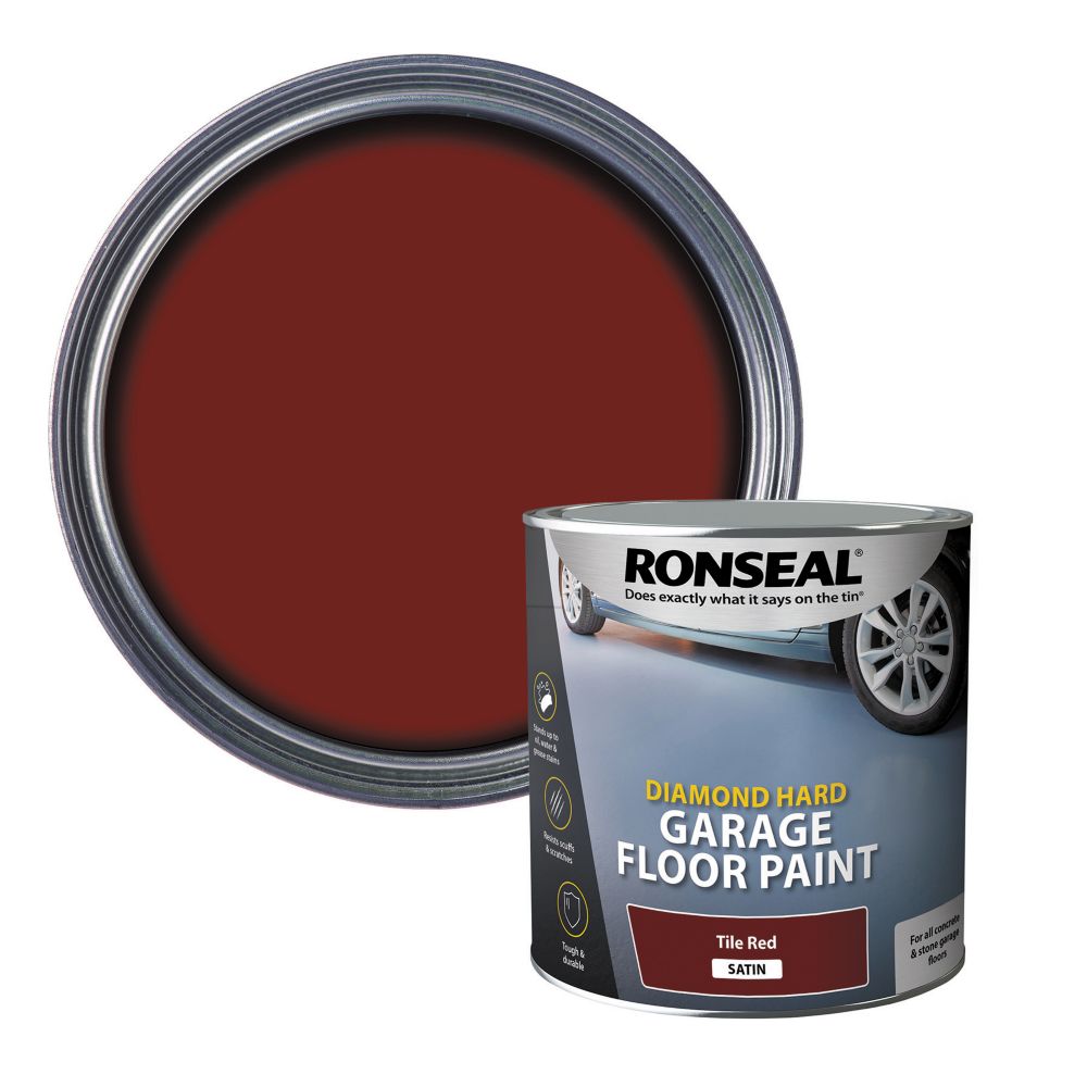 Ronseal 2.5Ltr Tile Red Satin Heavy Duty Garage Floor Paint Screwfix