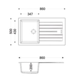 Carysil TD100-WH 1 Bowl Granite Composite Kitchen Sink White Reversible 860mm x 500mm