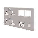 Schneider Electric Lisse Deco 13A 2-Gang  Data Socket Brushed Stainless Steel with White Inserts