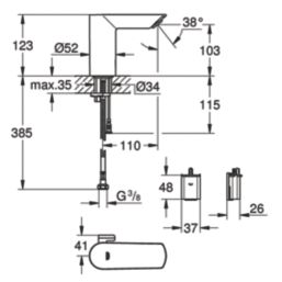 Grohe Bau Cosmopolitan E Battery-Powered 123mm Chrome Mono Basin Mixer Tap