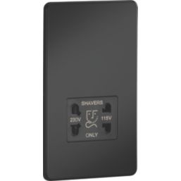 Knightsbridge  2-Gang Dual Voltage Shaver Socket 115 V / 230V Matt Black with Black Inserts
