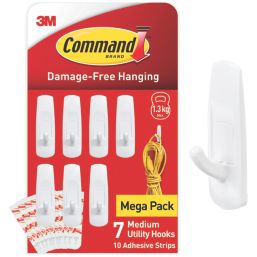 Command White Self-Adhesive Medium Utility Hook 7 Pack