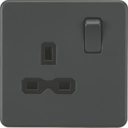 Knightsbridge  13A 1-Gang DP Switched Single Socket Anthracite  with Black Inserts
