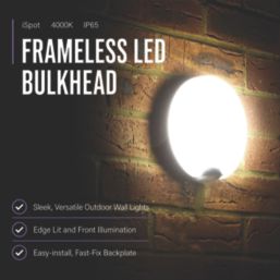 Brackenheath iSpot Frameless Outdoor Round LED Bulkhead Light With PIR & Photocell Sensor Black 9W 1150lm