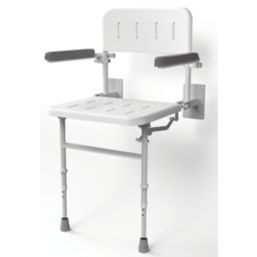 Nymas Wall Mounted Shower Seat with Back Rest And Legs White