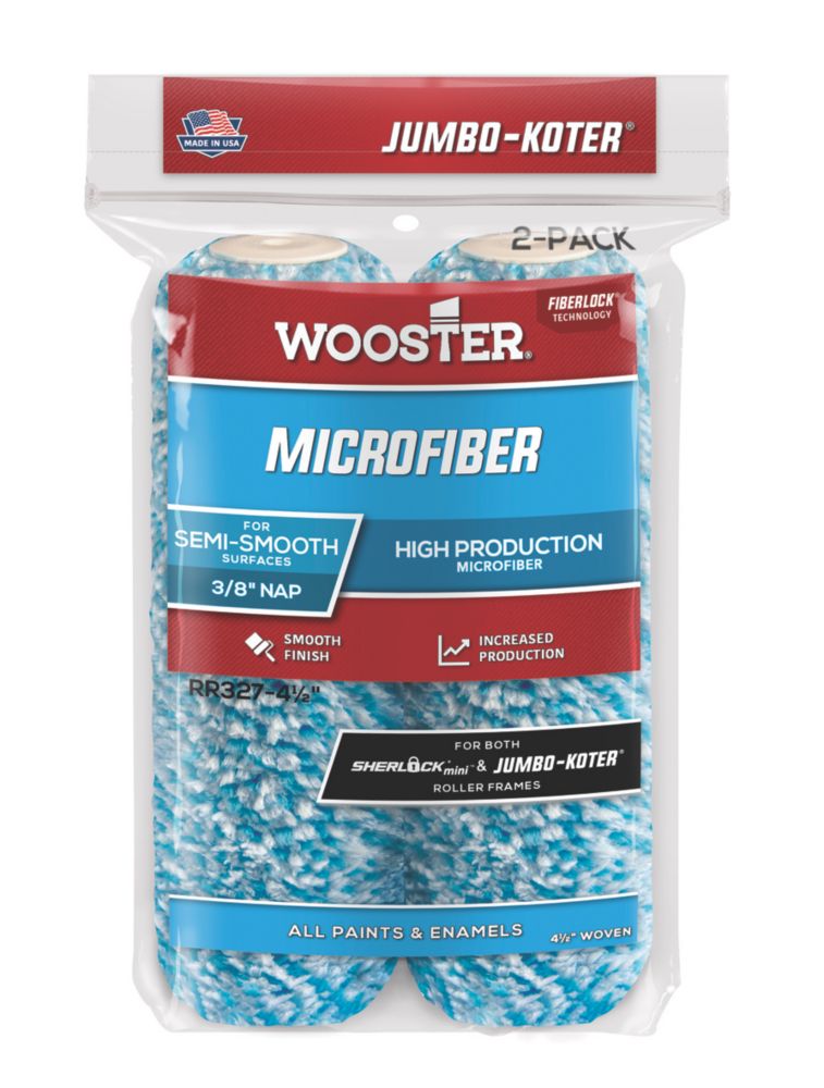 Wooster Microfiber Short Pile Mini Roller Sleeves Multipurpose 4 1/2" x