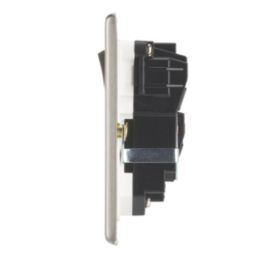 Contactum iConic 13A 1-Gang DP Switched Socket + 3.1A 15.5W 1-Outlet Type A & C USB Charger Brushed Stainless Steel with White Inserts